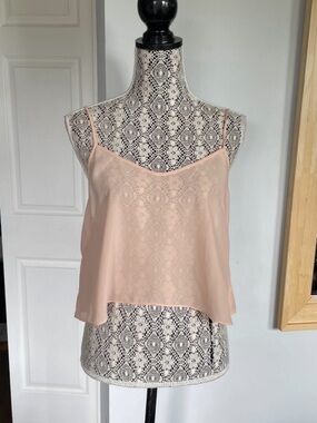 Aritzia Large Wilfred Blush Pink Mesh Cropped Camisole Tank Top.